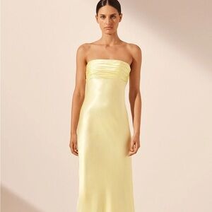 Shona Joy Strapless Ruched Dress in Lemon